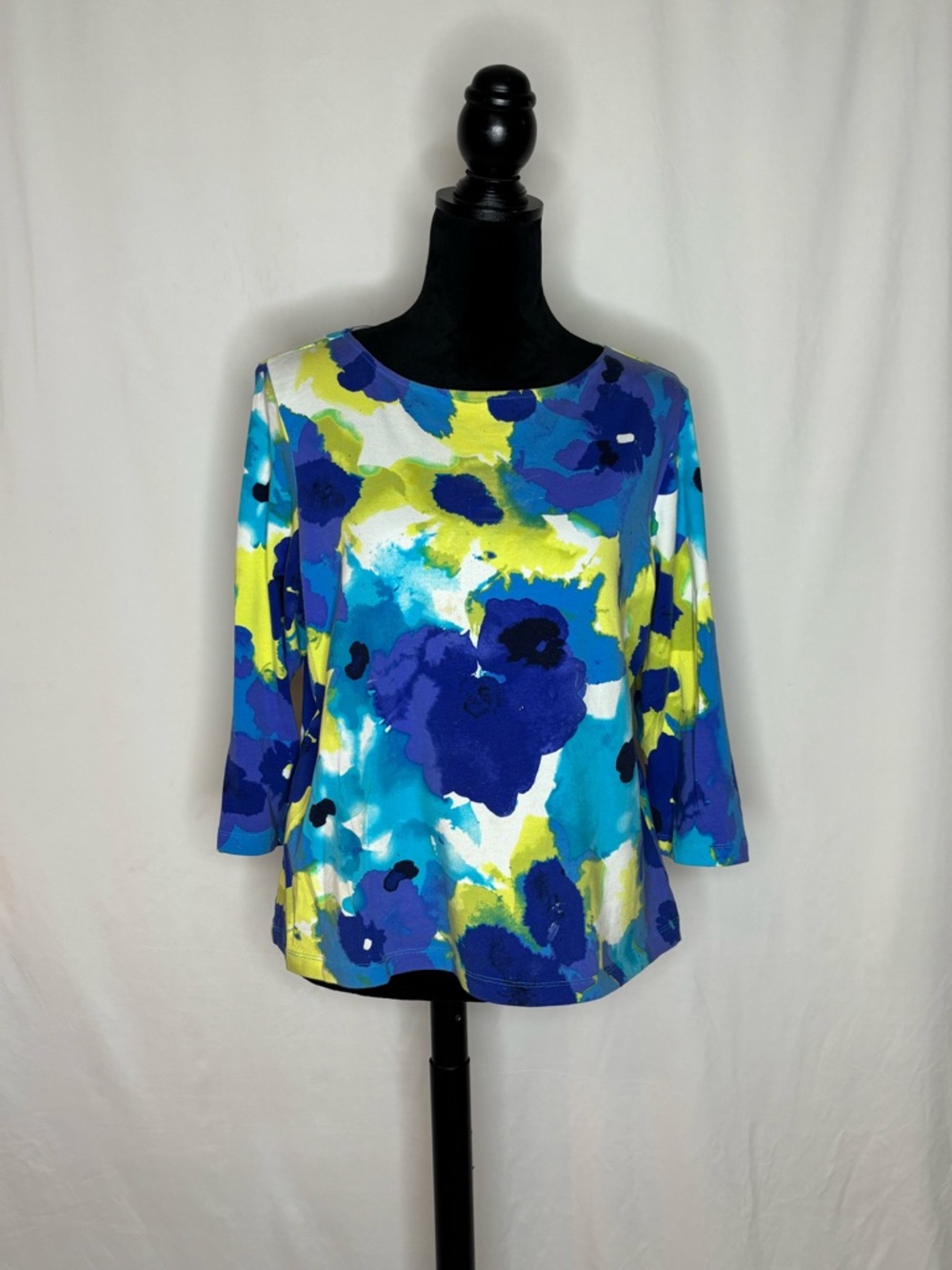 Ruby Rd. Blue Multi Floral Scoop Neck Long Sleeve Top